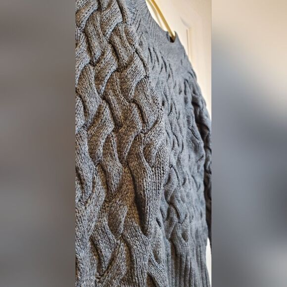 Small Gap Navy Heather Organic Cable Knit Sweater - Blue Long Sleeve Textured - Picture 3 of 7